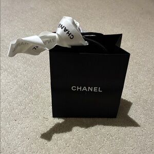 CHANEL Black Paper Shopping Bag with White Logo Ribbon